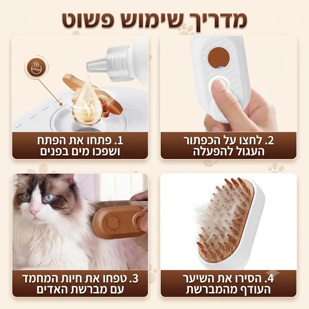 מברשת אדים 3-ב-1 לכלבים ולחתולים
